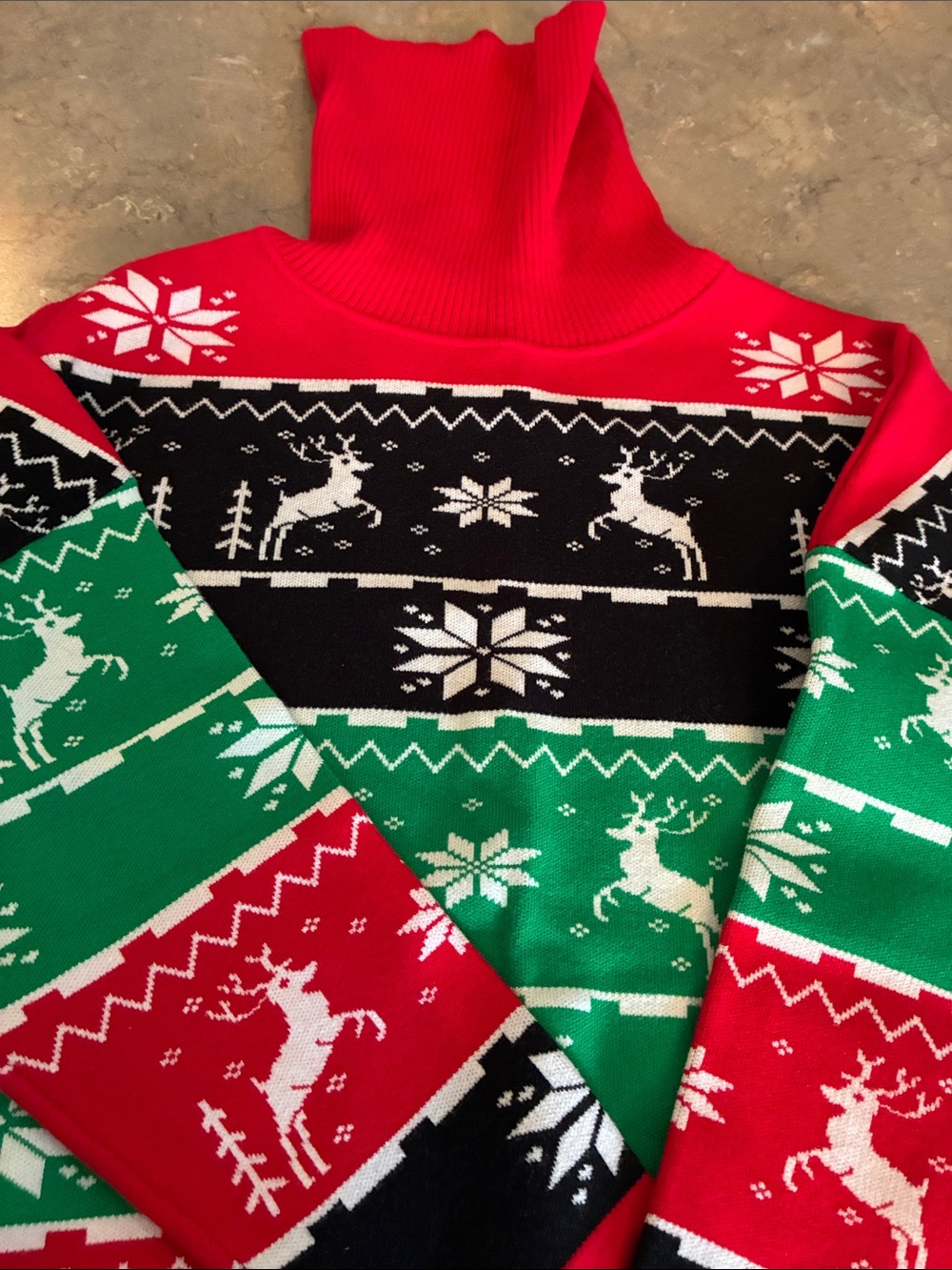 Holiday Cowl Neck Sweater in Red, Green & Black
